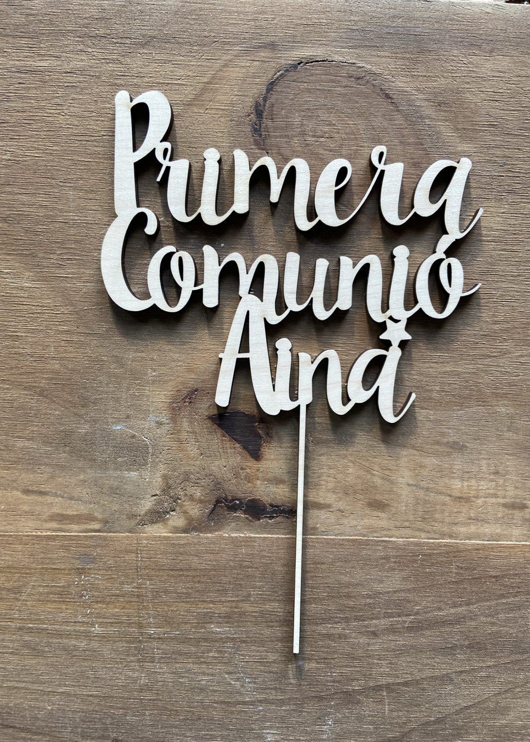 caketopper personalizado primera comunión madera nombre TWINS
