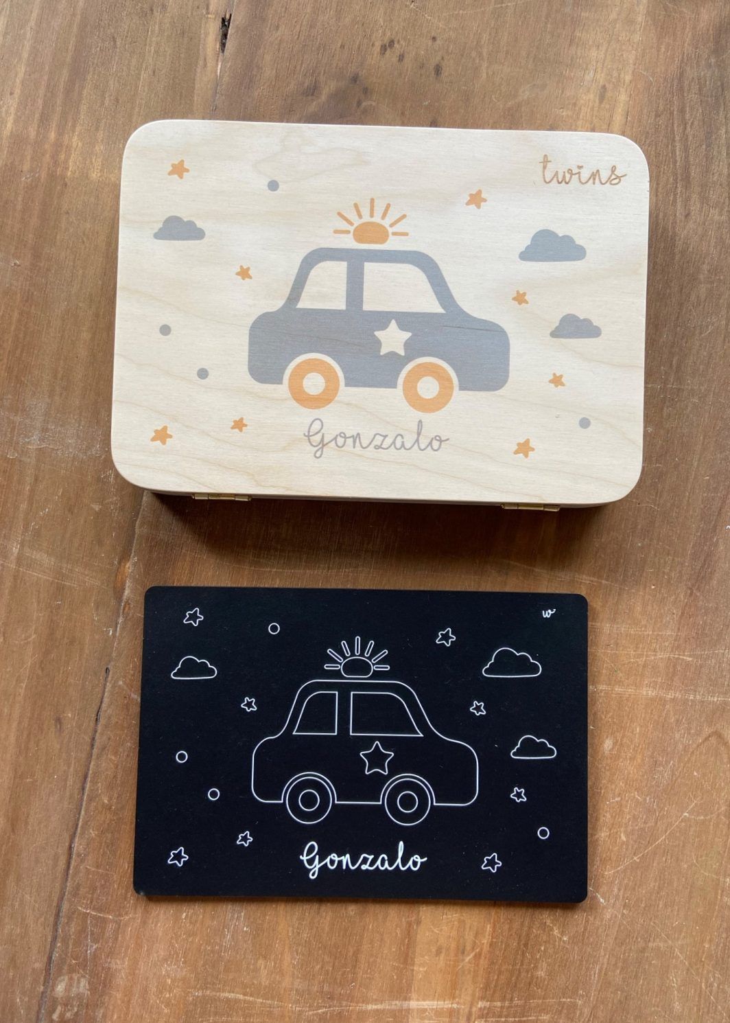 Ordenador Portátil Coche policía personalizado nombre twins madera